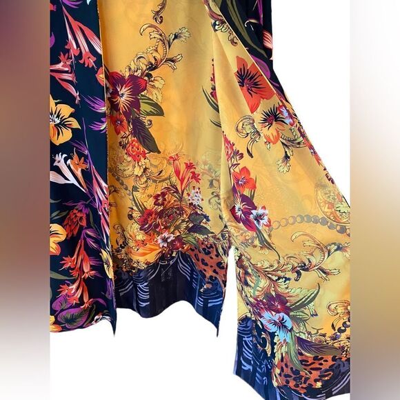 Japanese Designed Reversible Black Yellow Floral Glamorous Kimono Duster Jacket - Picture 6 of 9